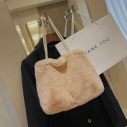 Evening Bags Autumn and Winter Fur Women's Bag New Pearl Handheld Multi Purpose Solid Colour Fashion Shoulder Large Stomach King