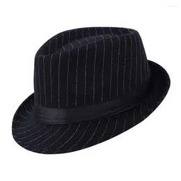 Berets Narrow Brim Classic Men Women Gift Autumn Winter Daily Trilby Pinstripe With Black Band Polyester Lightweight Costume Fedora Hat