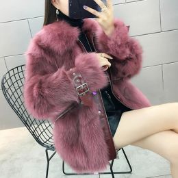 2023Real fur, New Fox Fur Grass Coat Women's Short Casual Fashion Youth Korean Sheep Fur One Piece Coat