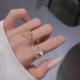 Cluster Rings Fashion Trend Unique Design Super Flash Light Luxury Butterfly Double Layer Ring Women's Senior Jewellery Birthday Party Gift
