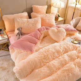 Bedding sets Winter Soft Warm Luxury Plush Shaggy Duvet Cover Set Multi Solid Color Twin Full Queen 1cs Beed Sheet Pillowcase 231023