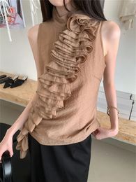 Camisoles Tanks Alien Kitty S-L Sleeveless Tank Tops Gentle Women Chic Ruffles Slim Office Wear Lady Mujer Summer Gentle Sexy Casual 231023