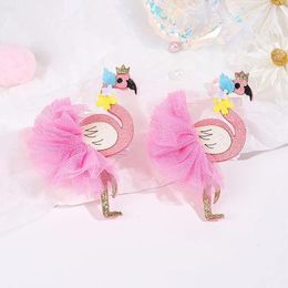 Hair Accessories 2/4Pcs Princess Glitter Flamingo Clips For Kids Girls Flower Fluffy Ears Hairpins Barrettes Embroidery Butterfly Headwear