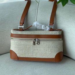 Duffel Bags Fashion Cowhide Linen Patchwork Handbag Classic Versatile Single Shoulder Bag Women's Chic Simple Zipper Design Box