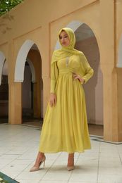 Ethnic Clothing Autumn Elegant Luxury Chiffon Dress Muslim Women Fashion Diamond Round Neck Long Sleeve High Waist A-line