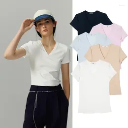 Women's T Shirts EOS Viscose 2023 Women V-neck Ribbed Basic T-shirt Slim Fit Tops High Quality Brand Muti Colour