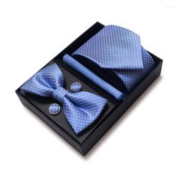 Bow Ties Silk Birthday Gift Tie Hanky Pocket Squares Cufflink Set Necktie Box Geometric Purple