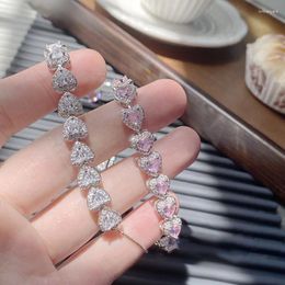 Charm Bracelets Sweet Fresh Pink Love High Grade Cubic Zircon Bracelet Women's Brilliant Multi Faceted Fashion Jewellery Gift Accessories