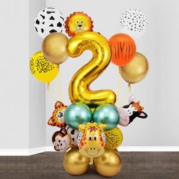 Christmas Decorations 26pcs Animal Balloon Gold Number Balloons Jungle Theme Birthday Party Kids Baby Shower 231023