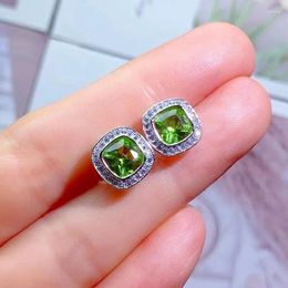 Stud Earrings VVS Grade Peridot 6mm Total 2ct Natural With 3 Layers 18K Gold Plating 925 Silver Crystal Jewelry