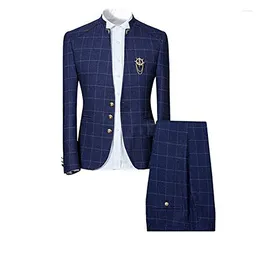 Men's Suits Plaid Slim Fit Jacket Pants Formal Prom Two Piece Blazer Terno Fashion Single Breasted Chaquetas Para Hombre