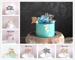 Acrylic Cake Topper Golden Happy Birthday Cake Toppers For Kids Birthday Party Decorations celebrate dessert gift5890383