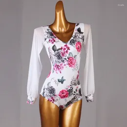 Stage Wear Woman Modern Dance One-piece Leotard Lantern Sleeve Latin Top National Standard Social Bodysuit