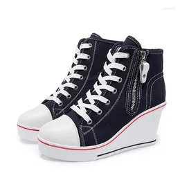 Dress Shoes 8cm Size 35--43 Women Wedges High Top Canvas Platform Woman Casual Trainers Elevator Shoe Heels Zapatos Mujer