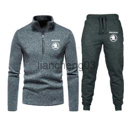 Men's Tracksuits 2022 Hot sale Zipper Design Men's Sweater Set Hoodie + Pants 2 piece Skoda car print fitness jogging men's Sportswear set J231023