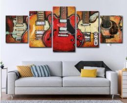 Wall Art Canvas Pictures 5 Panels Modern Music Guitar No Frame Oil Painting Canvas Art Wall Picture For Bed Room Unframed Soccer3702341