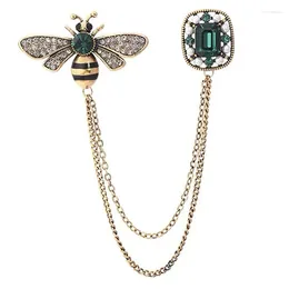 Brooches Vintage Bee Tassel Chain Brooch Rhinestone Insect Jewellery Clothes Suit Pin Accessories Gift