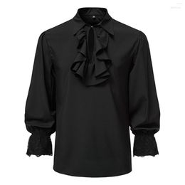 Men's Dress Shirts Men's Shirt For Men Vintage 70s Frill Ruffle Up Vicotorian Costume Top Gothic Punk Retro Tee Faxu Silk Cravat