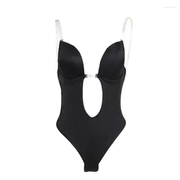 Women's Shapers Bodysuit Shapewear Deep V-Neck Body Shaper Backless U Plunge Thong Waist Trainer Women Clear Strap Padded Corset