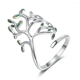 Cluster Rings High Quality 925 Sterling Silver Green Leaf Open Style Ring For Girl Christmas Valentine's Day Jewelry Gift Wholesale