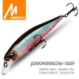 Baits Lures MRERDITH JERK MINNOW 100F 14g Floating Wobbler Fishing Lure 24Color Minnow Hard Bait Quality Professional Depth0810m 231023