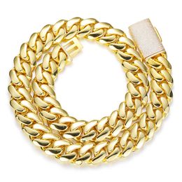 12mm-20mm Hip Hop Heavy Large Miami Cuban Link Chain Mens Necklace 18k Real Gold Plated Bling 5A Zircon Clasp Men Jewelry