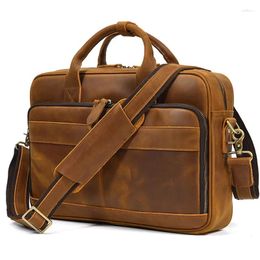 Duffel Bags Retro Crazy Horse Leather Briefcase 14 Inch Computer Heading Layer Cowhide Men's Genuine Handbag