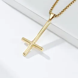 Pendant Necklaces JHSL Small Men Christian Cross Of St. Peter Necklace Pendants Stainless Steel Chain Fashion Jewelry Dropship