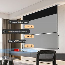 Ambient Light Rejecting Black Crystal Automatic Projection Display Concealed Hidden In-Ceiling Projector Screen For Home Theatre
