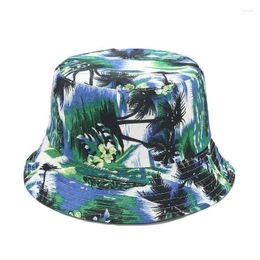 Berets Summer Bucket Hats Women Men Panama Hat Reversible Fishing Cap Coconut Tree Print Fisherman Bob Femme Gorro