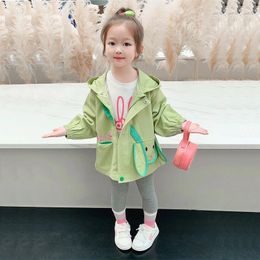 Coat Baby Girl Hooded Trench Spring Autumn Girls Cartoon Long Sleeve Outerwear Tops Toddler Kids Casual Windbreaker Jacket 1-7Y