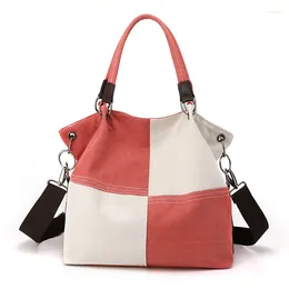 Evening Bags 2023 Patchwork Canvas Tote Bag With Pockets Oversized Shoulder For Women Contrast Color Shopper Totes Hobo