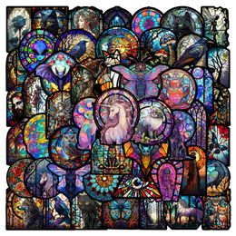 50pcs Vintage Gothic Stained Glass Stickers Church Art Glass Graffiti Stickers for DIY Luggage Laptop Motorcycle Bicycle Stickers