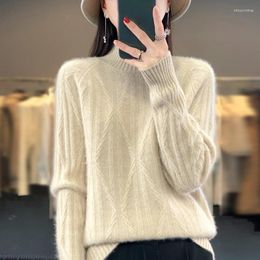 Women's Sweaters Women S Autumn Winter Arrival Half Turtleneck Thickened 100 Cashmere Sweater With Long Sleeves Loose Diamond