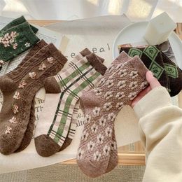 Women Socks Retro For Cute Autumn Japanese Style Thicken Kawaii Girls Wool Trends Casual Warm Flower Winter