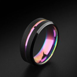 Wedding Rings Custom Jewellery Tungsten Engagement Rings 8mm Width Black Tones With Colourful Rainbow Inside Can Engrave DateNameNumbers 231023