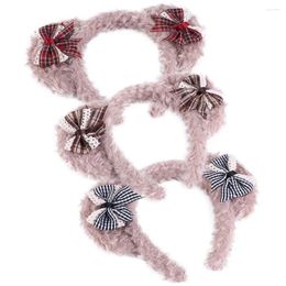 Hair Accessories Lovely Minority Bowknot Lattice Girls Fashion Design Plush Hoop Bear Ears Headband Women Headwear Korean