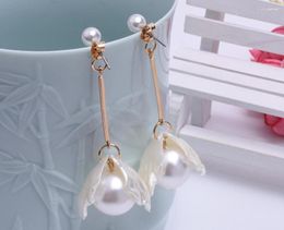 Stud Earrings Korean Small Pearl Flower Style Spray Paint Big For Women Fashion Summer Sweety Jewellery