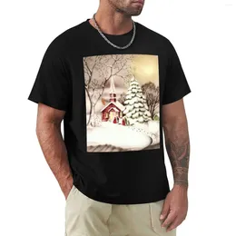 Men's Polos Vintage Christmas Church Snow T-Shirt T Shirt Oversized Shirts Anime Clothes Cute Tops Mens Long Sleeve