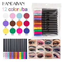 Eye Shadow/Liner Combination HANDAIYAN Coloured Eyeliner Kit 12 Color/Pack Matte Waterproof Liquid Makeup Cosmetics Long-lasting 231020