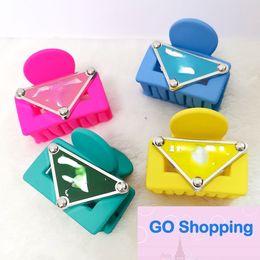 Classic French Inverted Triangle Mark Candy Colour Rectangular Catch Gap Former Red Barrettes Temperament Back Head Hair Claw Head Accessories Female