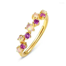 Cluster Rings Natural Amethyst Ring S925 Sterling Silver 10k Gold Plated Opal Beads Purple Crystal Wedding Women Gemstone Fine Jewelry