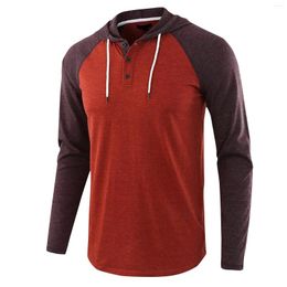 Men's Hoodies Men Solid Color Hooded V Neck Loose Long Sleeve Contrast Sweatshirts Streetwear 2023 Casual Thin Pullovers