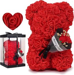 Decorative Flowers Mothers Day Gift 25cm Rose Bear In Box For Valentine's Birthday Present Wedding Party