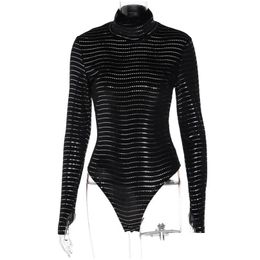 Basic Casual Dresses Hirigin Bling Glitter Women Long Sleeve Turtleneck Bodysuit Skinny Sexy Streetwear Party Club Festival 2022 A Dh1Gw