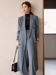 Womens Trench Coats Coat for Women Suit Collar Doublebreasted Solid Color Long Elegance Office Lady Jackets Autumn Winter Clothes 231023
