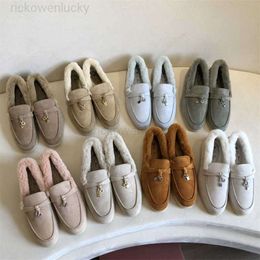 loro pianaa loro piano raw plush suede sheep shoes Pure warm Lefu shoes LP casual flat sole single shoes plush shoes female Shoes best quality