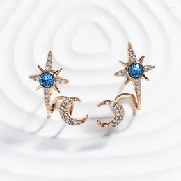 Stud Earrings Korean Jewellery Studs Made With Austrian Crystal For Women Party Trending Moon Star Designer Girls Bijoux Gifts