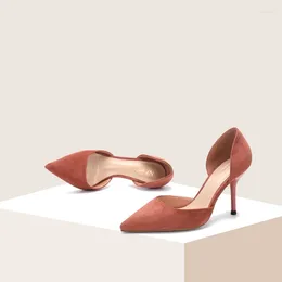 Dress Shoes Single Women Summer Autumn Hollow Suede Cloth Pumps Sexy Slip-on 5cm Pointed Toe Stiletto High Heels Daily Wear