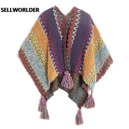 Women's Cape Women Winter Ladies Colourful Knitted Ladies Split Acrylic Cloak Warm Fashion Scarves Wraps 135*110cm 231023